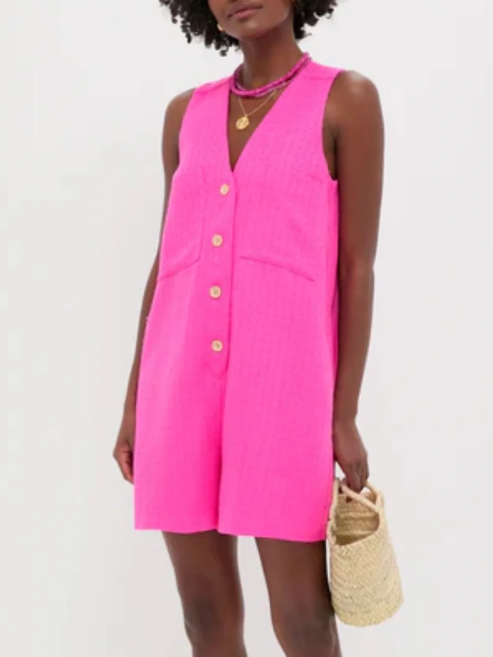 Tuckernuck Hot Pink Sleeveless Button Romper - Picture 3 of 10